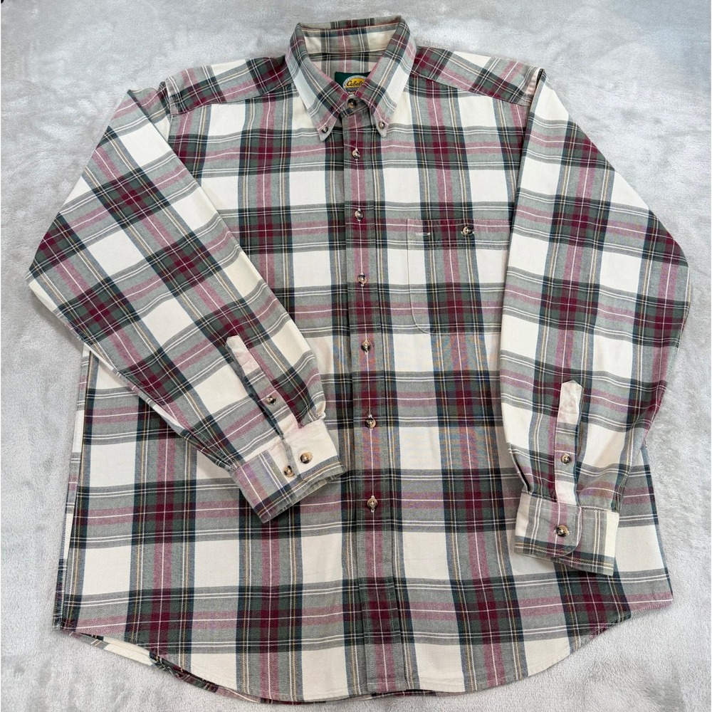 Vintage Cabelas Mens Button Down Shirt Plaid Flannel Cotton Red Green Large